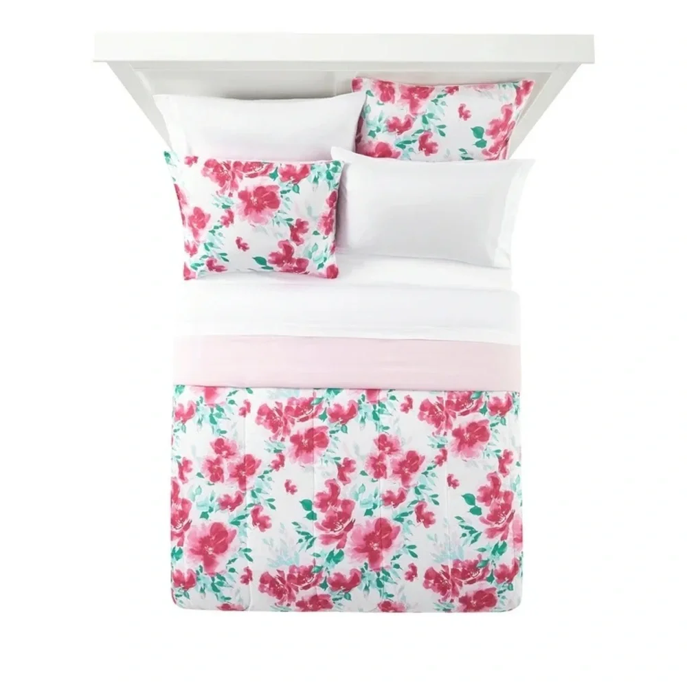 Mainstays Mint Floral 8-Piece Bed in a Bag Bedding Set Twin NEW